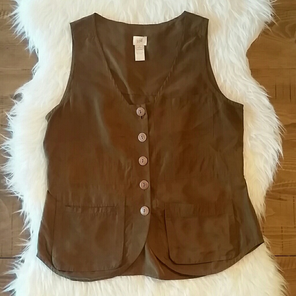 J. Jill Petite Silk Brown Button Down Vest Top